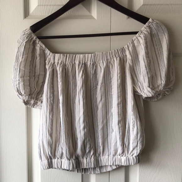 AEO cream striped off shoulder crop top - Picture 5 of 6